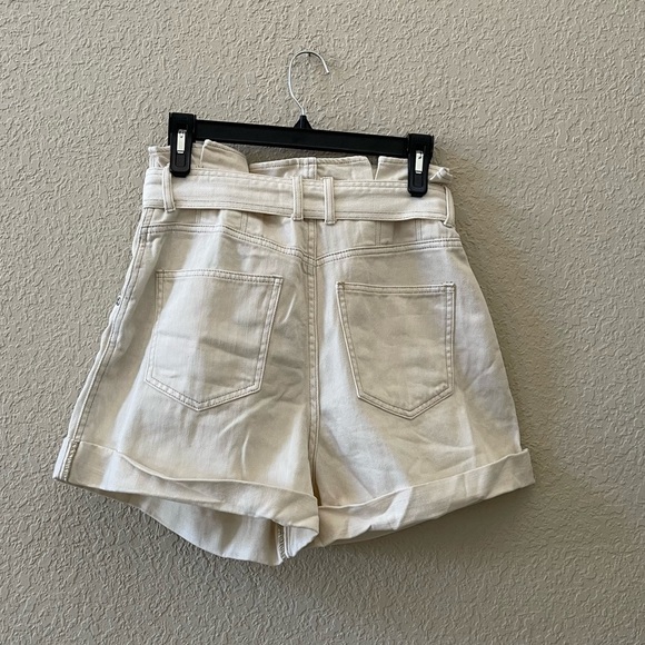 Free People Shorts Nova Paper Bag Denim High Rise Belted Casual Boho Cream Small - Picture 4 of 12